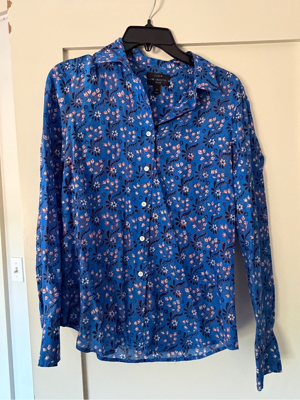 J. Crew Royal Blue Floral Button-Up Blouse